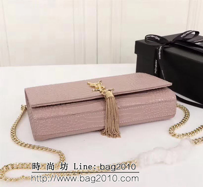 YSL聖羅蘭 經典金扣 鱷魚紋牛皮 時尚流蘇包 26700 YAS1122